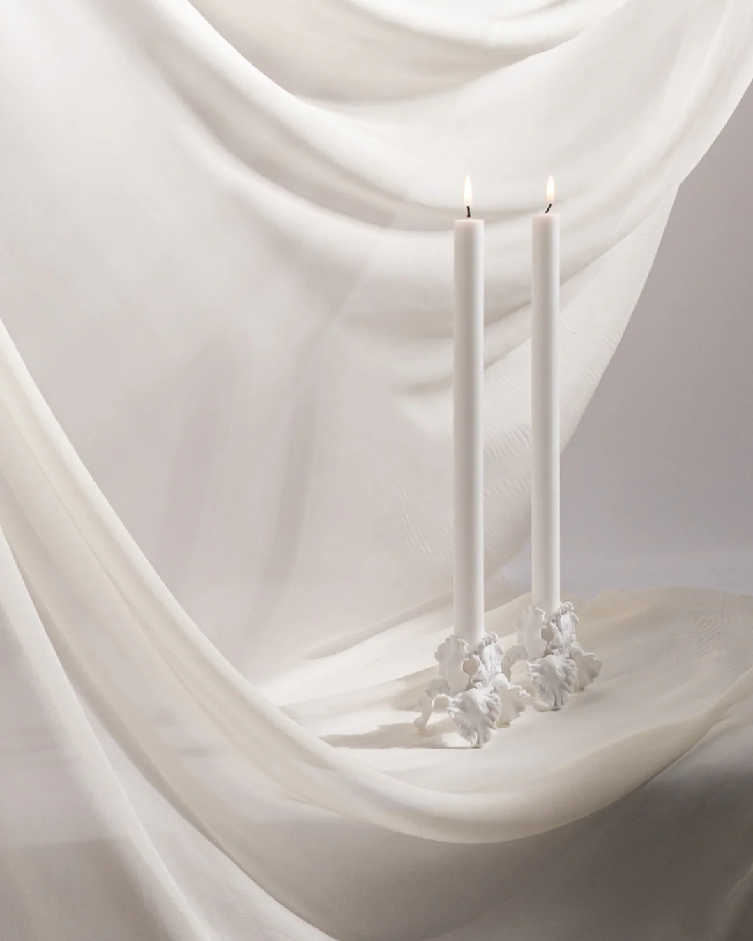White | Flower Candle Holder Set of 2 - Image 6